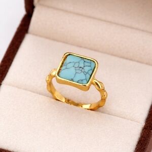 Bezel Set Turquoise Ring with 18k Gold Plating Size 6